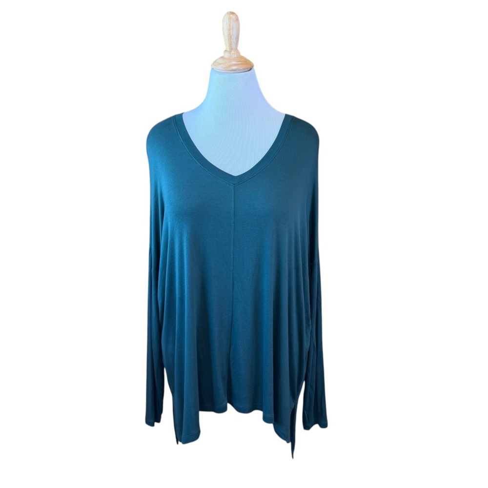 Cabi Green Oversized V Neck Long Sleeve Tunic Lagenlook Large